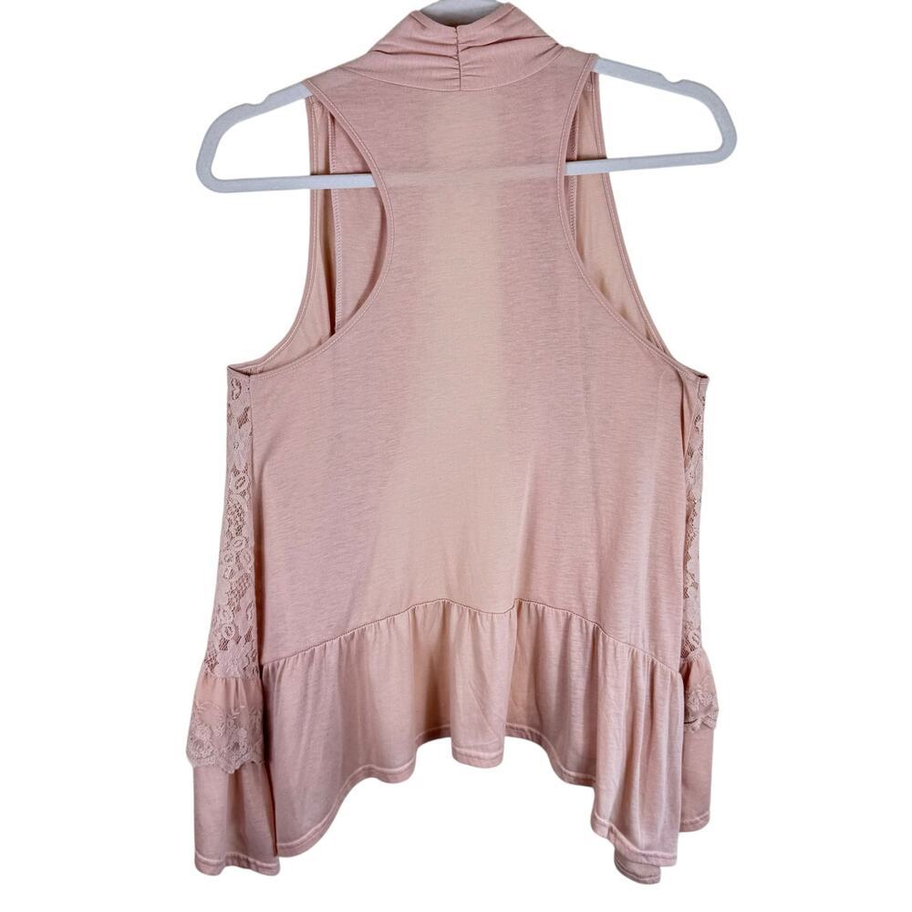 Umgee Light Pink Boho Lightweight Asymmetrical Hem Lace Ruffled Open Vest Size S - Picture 2 of 6